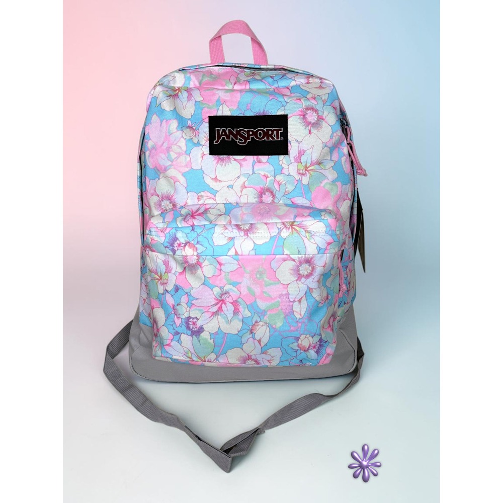 JANSPORT SuperBreak Backpack Black Label Climbing Floral Pink Blue NWT 25L